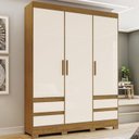 Ver imagem 1 de Guarda Roupa Solteiro 3 Portas 4 Gavetas Lema Briz Marrom/Nature/Off White