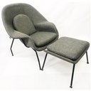 Ver imagem 2 de Poltrona Womb Chair com puff linho grafite base preta - Poltronas do Sul