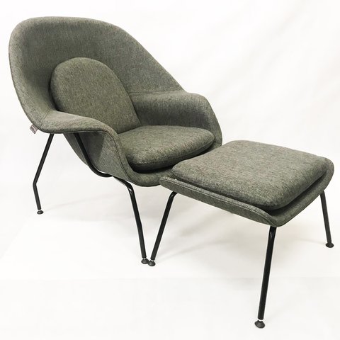 Poltrona Womb Chair com puff linho grafite base preta - Poltronas do Sul