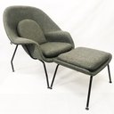 Ver imagem 1 de Poltrona Womb Chair com puff linho grafite base preta - Poltronas do Sul