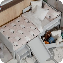 Mini Cama Infantil Montessoriana com Baú Bella + Colchão:cinza - 4