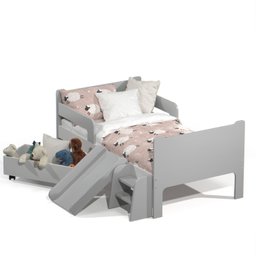 Mini Cama Infantil Montessoriana com Baú Bella + Colchão:cinza - 3