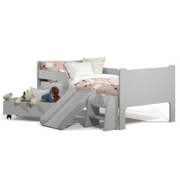 Mini Cama Infantil Montessoriana com Baú Bella + Colchão:cinza - 5