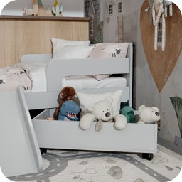 Mini Cama Infantil Montessoriana com Baú Bella + Colchão:cinza - 6