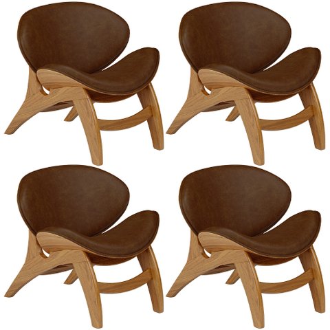 Kit 4 Poltronas Decorativa Orgânica Sala Living Kadosh L02 Couríssimo Marrom - Lyam Decor