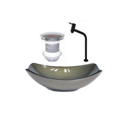 Cuba Chanfrada 46cm Ouro Velho + Valvula + Torneira Preta