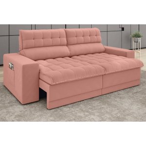 Sofá Omega 2,30M Assento Retrátil e Reclinável Velosuede Rose - Netsofás