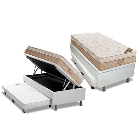 Cama Box Baú C/auxiliar Solteiro: Colchão Molas Ortobom Nanolastic Elegant + Base Crc Courano