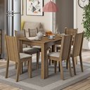 Ver imagem 1 de Conjunto Sala de Jantar Madesa Maris Mesa Tampo de Madeira com 6 Cadeiras Rustic/Pérola Cor:Rustic/P