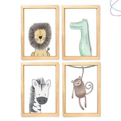 Quadro Decorativo Infantil Safari Animais da Floresta 33x43:pinus