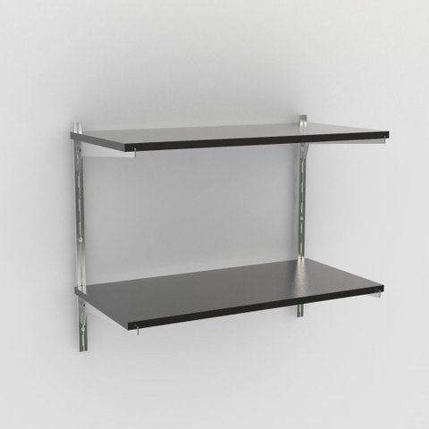 Kit 2 Prateleiras 60X30 +2 Trilhos E 4  Suportes Em Aço -Preto -Brasforma -K2Mp60X30X1.5Uv