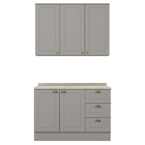Armario Aereo e Balcao 120 Cm Ce169 Americana Cinza Calcare Henn