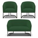 Ver imagem 1 de Sofá Namoradeira e 2 Poltronas Base Industrial Preto Stella Veludo Verde D03 - D'Rossi