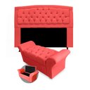 Ver imagem 1 de Kit Cabeceira Geovana + Calçadeira Baú Veneza Casal 140cm Suede - Renascer Decor:Vermelho