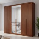Ver imagem 1 de Guarda-Roupa Casal 6 Portas com Espelhos 267cm MDF Linhares Marrom/Jequitiba