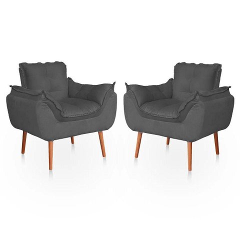 Kit 02 Poltronas Opala Sala Confortável Resistente Cinza