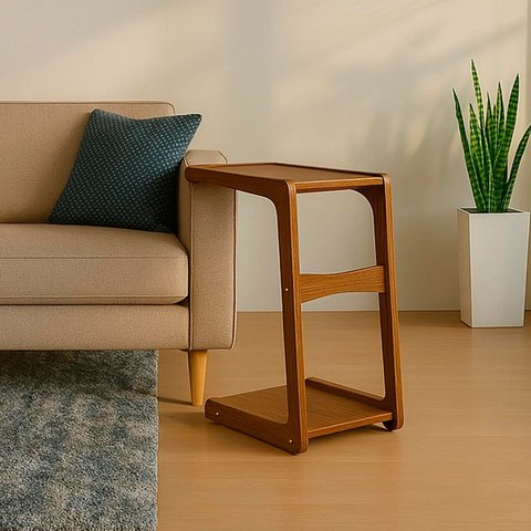 Mesa de Canto Itália Suporte Lateral Sofá com Base Clássica Curva Castanho - Arkell