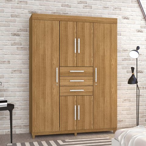 Guarda-roupa Taurus 6 Portas 3 Gavetas Imperial Nature com Pés de Madeira 227cm