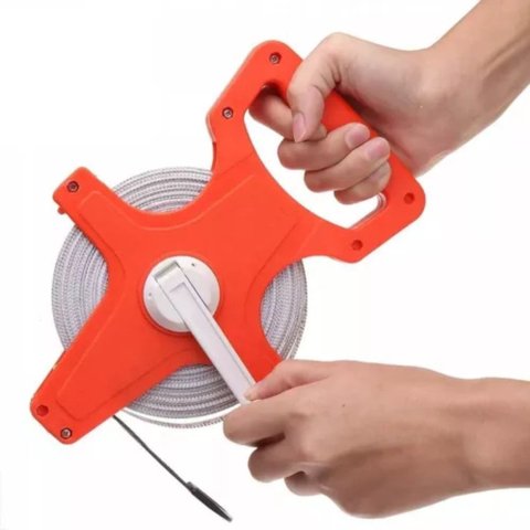 Fita Métrica C/ Manivela 50m Laranja Fibra de Vidro Prática​
