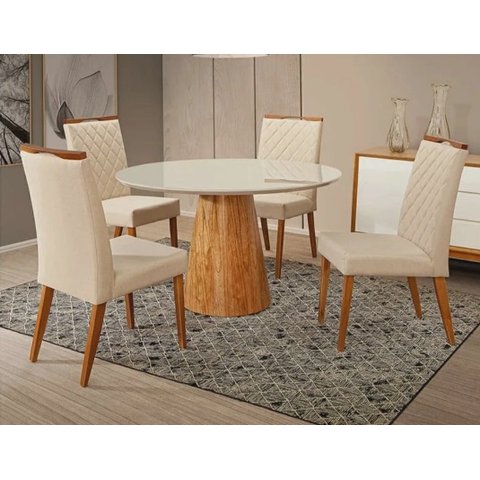 Mesa de Jantar Cone Mel Tampo/vidro 1m Off + 4 Cadeiras Est.