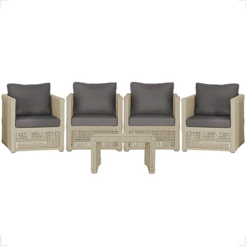 Mesa Centro e 4 Poltronas Madri Corda Náutica Estofado 11 Trama Original