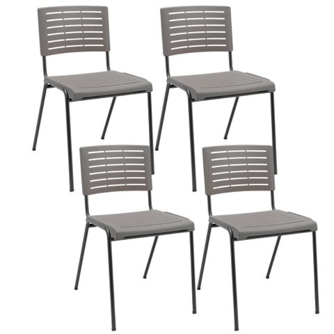 Kit 04 Cadeiras Empilhável Fixa Escritório Multiuso Base Preta Kimi P03 Basalto - Lyam Decor