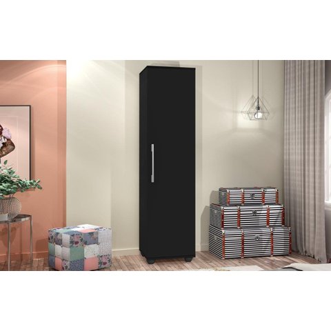 Multiuso / Armário SOF 1 Porta Com Puxador Cromado e Prateleiras Interna Cor Preto JA