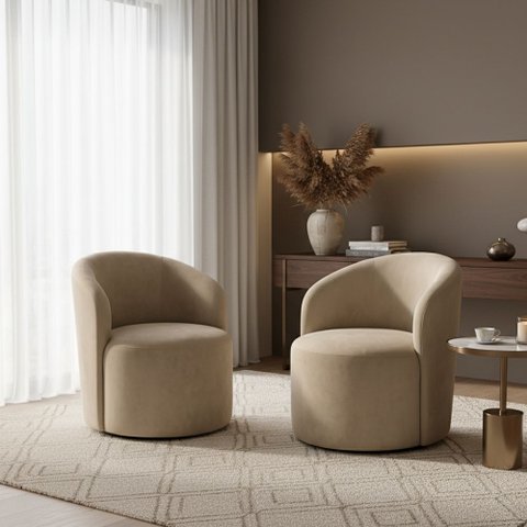 Kit 02 Poltronas Curva Orgânica Nature Gaia Veludo Bege - Montanaris Decor
