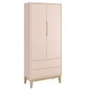 Ver imagem 2 de Cômoda com Porta e Guarda Roupa Infantil 2 Portas New Classic Rosa com Pés Madeira Natural -