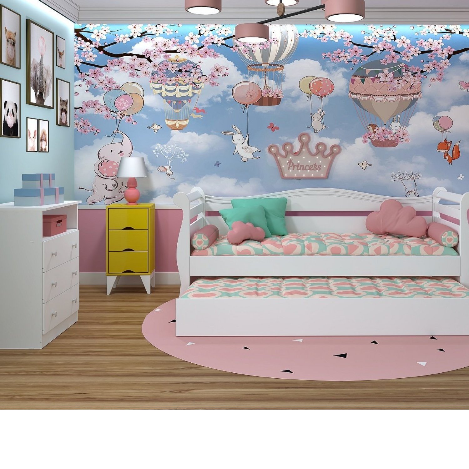Quarto Infantil 1 Bicama com Mesa de Cabeceira 3 Gavetas Cristal Tcil ...