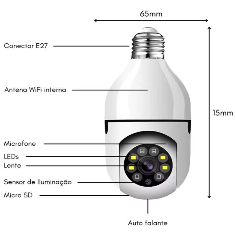 Câmera Segurança Lâmpada Infravermelho Wifi 360° E27 Bivolt - 4