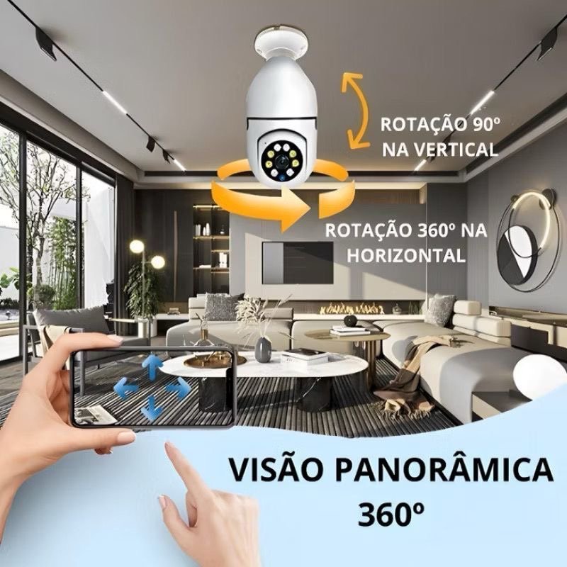 Câmera Segurança Lâmpada Infravermelho Wifi 360° E27 Bivolt - 6