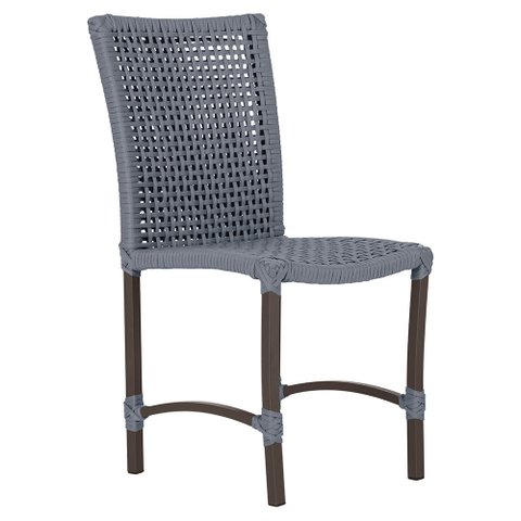 1 Cadeira de Jantar Cannes de Alumínio com Pintura Marrom e Trama Tela de Corda Náutica