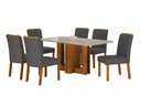 Ver imagem 1 de Conjunto Sala de Jantar Sofia 1,60m Tampo Vidro Off com 6 Cadeiras Jade Cinamomo/Joli Chumbo