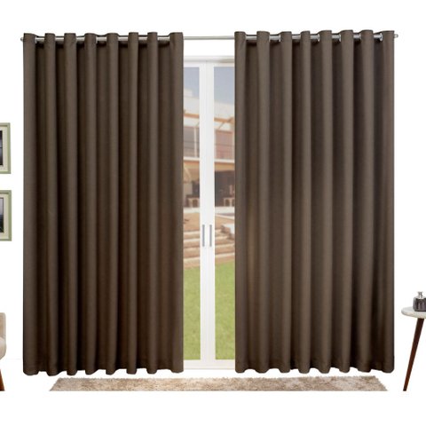 Cortina para Sala Blackout Tecido com Eliós Cromado 2.00m x 250m Moderna:Marrom