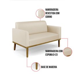 Sofá Namoradeira com 2 Poltronas Base de Madeira Fixa Castanho Marisa Corino Bege - D'rossi - 6 Sofá Namoradeira com 2 Poltronas Base de Madeira Fixa Castanho Marisa Corino Bege - D'rossi - 6