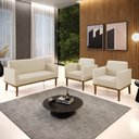 Ver imagem 2 de Sofá Namoradeira com 2 Poltronas Base de Madeira Fixa Castanho Marisa Corino Bege - D'rossi