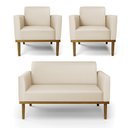 Ver imagem 1 de Sofá Namoradeira com 2 Poltronas Base de Madeira Fixa Castanho Marisa Corino Bege - D'rossi