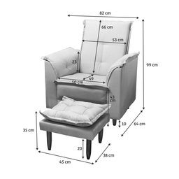 Poltrona Relaxante para Idosos Luna com Puff Suede Cappuccino Liso Tana Decor Newbelle Decor - 2