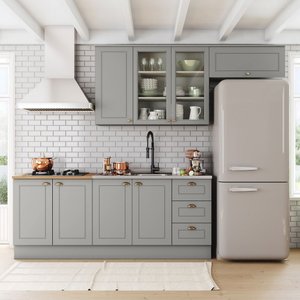 Cozinha Completa Americana 8 Portas 3 Gavetas com Vidro 100% Mdf Cinza - Henn