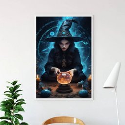 Quadro Decorativo Bruxa Vidente 45x34cm - com Vidro:madeira Branca - 1