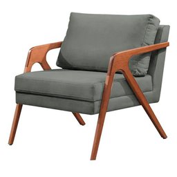 Poltrona Decorativa em Madeira Maciça com Estofado em Linho:cinza - 5