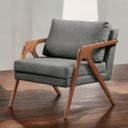 Ver imagem 1 de Poltrona Decorativa em Madeira Maciça com Estofado em Linho:cinza