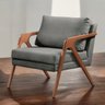 Poltrona Decorativa em Madeira Maciça com Estofado em Linho:cinza - 1