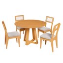 Ver imagem 2 de Conjunto Sala de Jantar Mesa Redonda 105cm com 4 Cadeiras MDF Palha Sintética Carvalho Rosé/Bege Cla