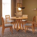 Ver imagem 1 de Conjunto Sala de Jantar Mesa Redonda 105cm com 4 Cadeiras MDF Palha Sintética Carvalho Rosé/Bege Cla