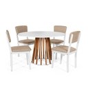 Ver imagem 1 de Mesa de Jantar Redonda Gabi Nat/bran com 4 Cadeiras Estofadas Ella Branco/bege