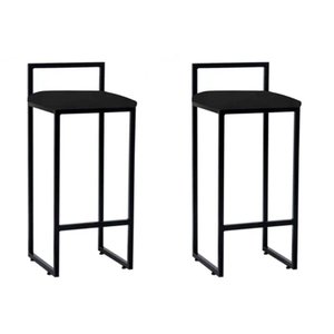 kit 2 Banquetas Alta Bistro Bar Aço Preto Assento Corino Preto
