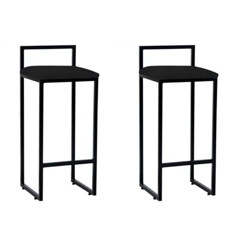 kit 2 Banquetas Alta Bistro Bar Aço Preto Assento Corino Preto