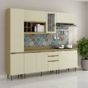 Ver imagem 1 de Cozinha Modulada 7 Peças 2 Aéreos 2 Balcões 1 Paneleiro e Tampos Branco/Nature